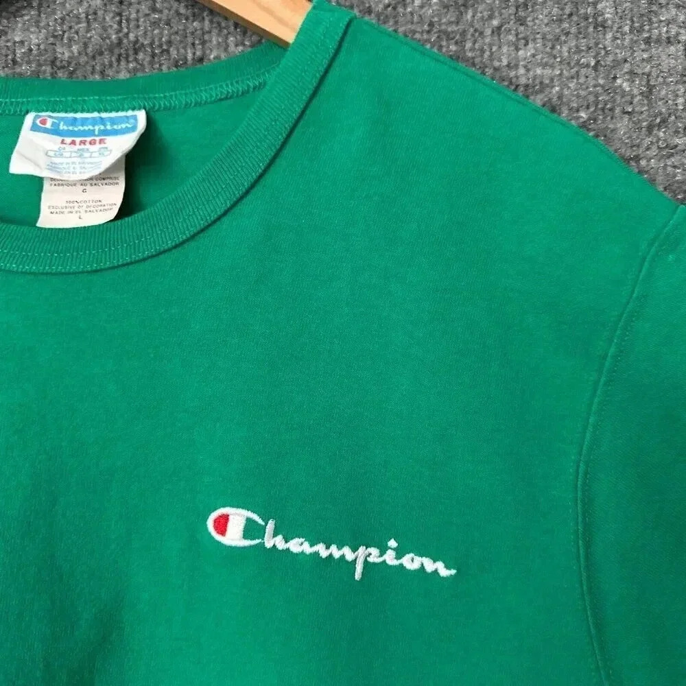 Champion Shirt Mens M/L Green Faded Embroidered Logo Casual Basic Summer Tee‎ - Picture 6 of 11